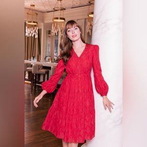 Gal Meets Glam Annette Dress Ruby Red Metallic Jacquard